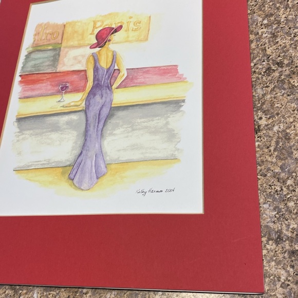 Kathy Harmon 2004 Woman in Purple Dress Red Hat Matted Print Paris - Picture 8 of 16